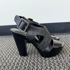 Michael Kors Women's Black T-Strap Slingback Buckle Platform Sandals Size 9.5